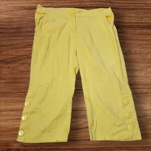 GOLD FLAVA | Y2K 55% Linen Sunny Yellow Women's‎ Capris with Button Details | 16